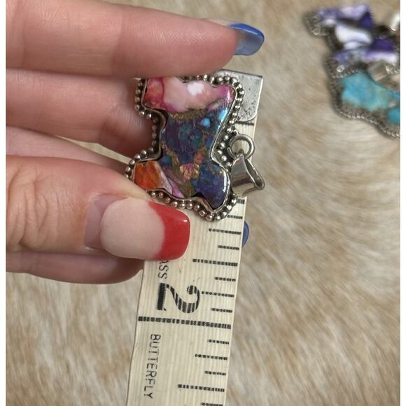 Native American Sterling Silver SW Pink Dahlia Turquoise Cow Sheep Bull Pendant - Picture 7 of 9